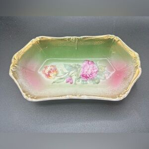 Vintage Wheelock Germany Handpainted Trinket~Dresser Dish~Roses 8.5”
